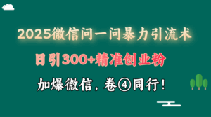 2025 微信问一问最新玩法,暴力引流 300+创业粉,条条爆款,单日变现四位数-联创在线