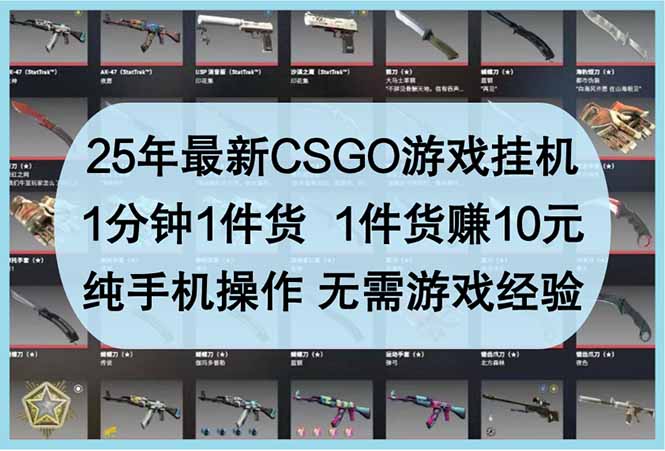 25年最新CSGO游戏挂机，1分钟1件货，1件货赚10元 纯手机操作 无需游戏经验-联创在线