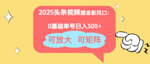 2025头条视频掘金新风口：0基础日入300+，可放大，可矩阵-联创在线