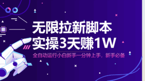 无限拉新脚本，全自动运行，实测3天赚1W，小白日入1000+-联创在线