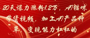 20天爆力涨粉1.2万，AI猫咪带货视频，加上AI产品种草，变现能力杠杠的-联创在线