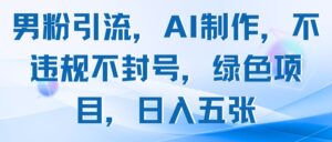 男粉引流，AI制作，不违规不封号，绿色项目，日入五张-联创在线