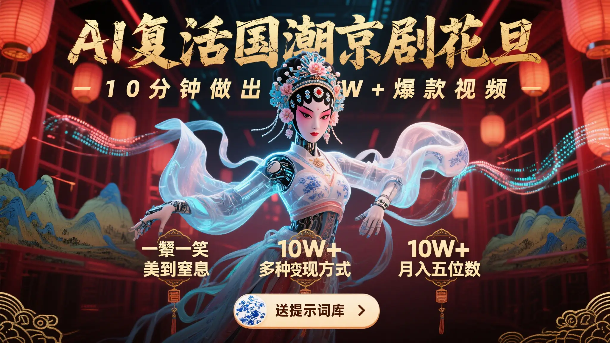 AI复活国潮京剧花旦，10分钟做出10W+爆款视频，多种变现方式，月入五位数-联创在线