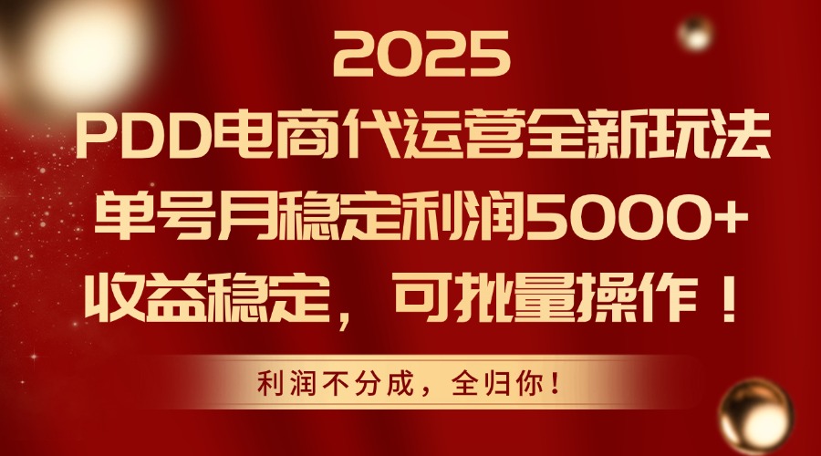 2025PDD电商代运营全新玩法，单号月稳定利润5000+，收益稳定，可批量操作-联创在线