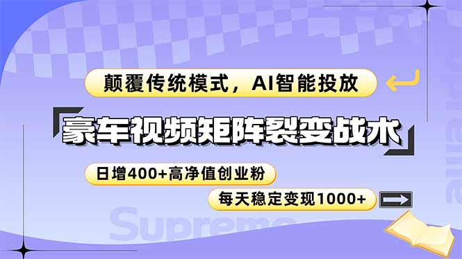 豪车视频矩阵裂变战术，颠覆传统模式，AI智能投放，日增400+高净值创业…-联创在线