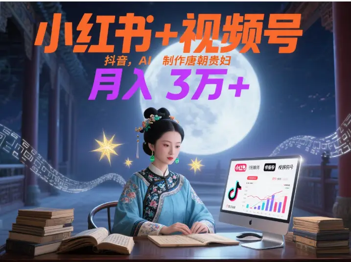 小红书+视频号+抖音，AI轻松制作唐朝贵妇IP，毒鸡汤、励志、减肥瘦身、养生赛道轻松切入，每天30分钟，轻松产出N条，月入3万+-联创在线