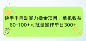 快手半自动暴力撸金项目，单机收益60-100+可批量操作单日300+-联创在线