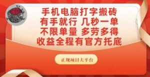 手机电脑打字搬砖，副业可发展主业来做蓝海项目，有手就行，几秒一单，不限单量，多劳多得【揭秘】-联创在线