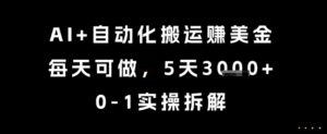 AI+自动化搬运挣美金，每天可做，5天3k+，0-1实操拆解【揭秘】-联创在线