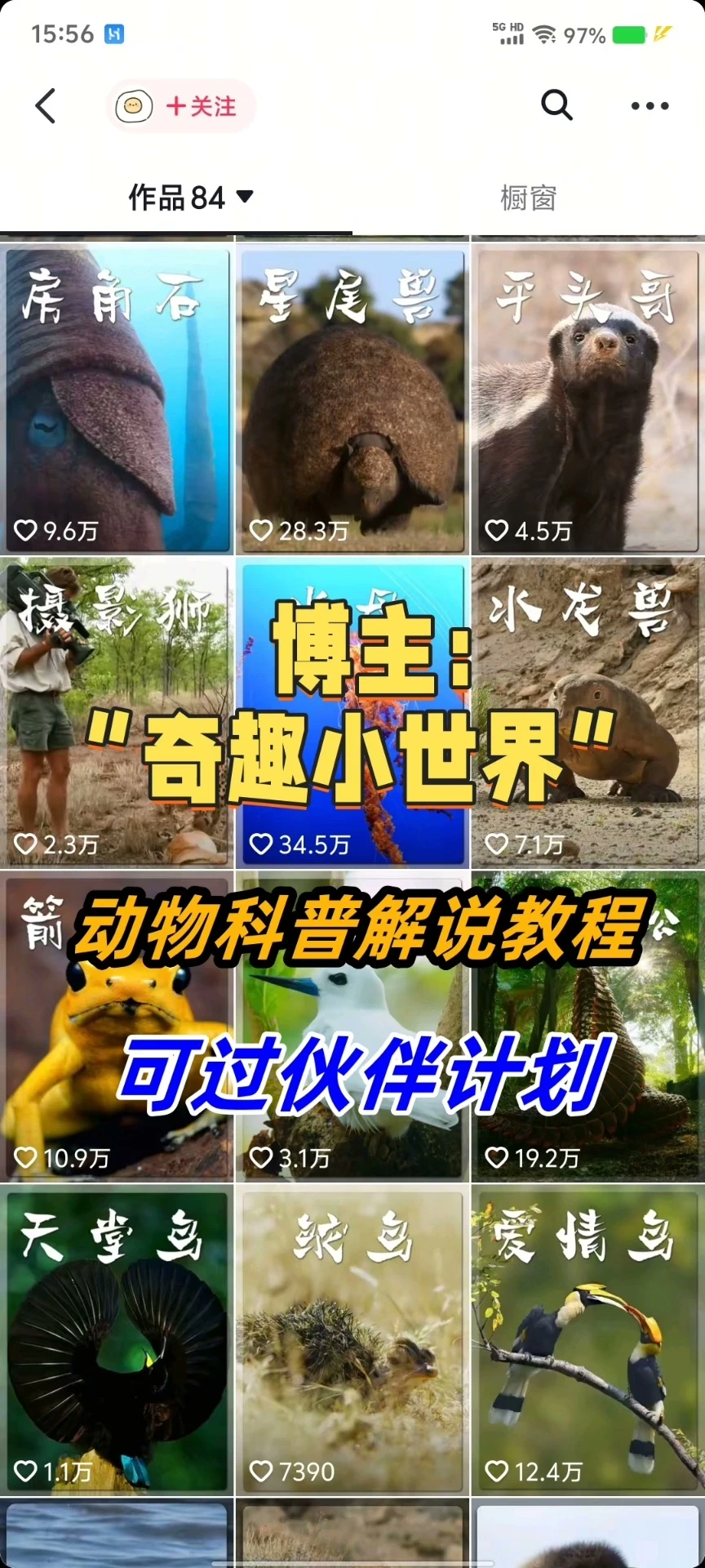 【精】奇趣小世界dy大v博主课程动物百科解说教程剪辑实操视频原创文案思路讲解-联创在线