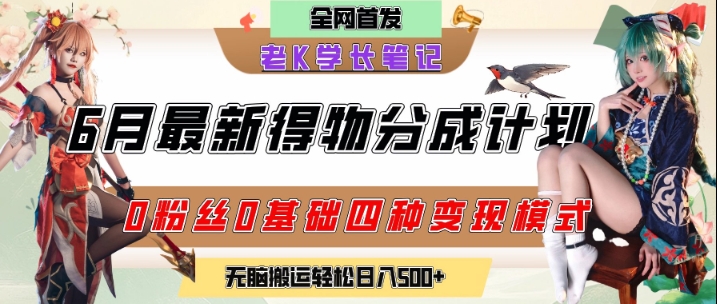 6月份最新得物创作者分成计划2.0玩法，0粉丝0基础四种模式变现，从隐蔽渠道无脑搬运，日入2张-联创在线