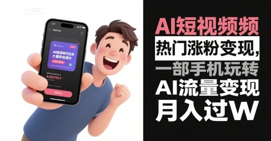 【精】AI短视频热门涨粉变现，一部手机玩转AI流量变现，月入过W-联创在线
