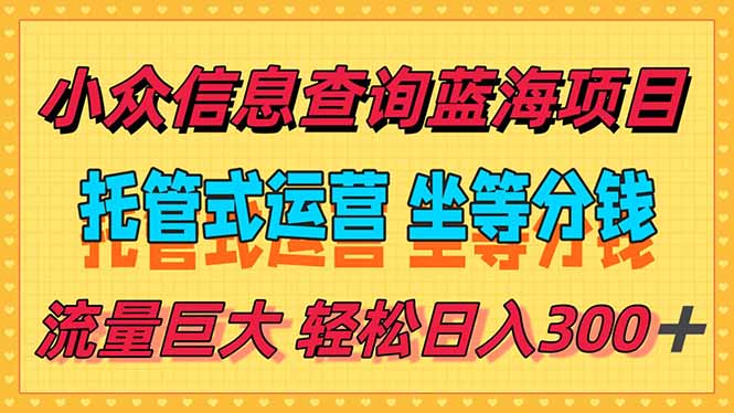 稳定日入300＋，小众信息查询蓝海项目，全程懒人式托管，解放你的时间-联创在线