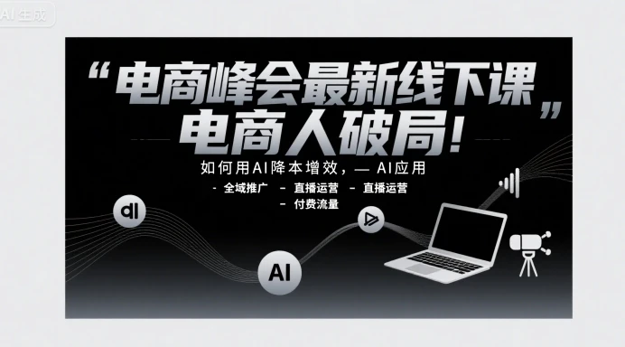 【精】电商峰会最新线下课，电商人破局，如何用AI降本增效，AI应用-全域推广-直播运营-付费流量-联创在线