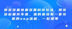 拼多多最快最多黑科技玩法,拼多多起量并不难,难的是没有一套完整的sop流程,一起爆单(更新6月)-联创在线
