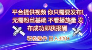 平台提供视频，你只需要发布， 无需粉丝基础，不看播放量，发布成功即获报酬，日入3张【揭秘】-联创在线
