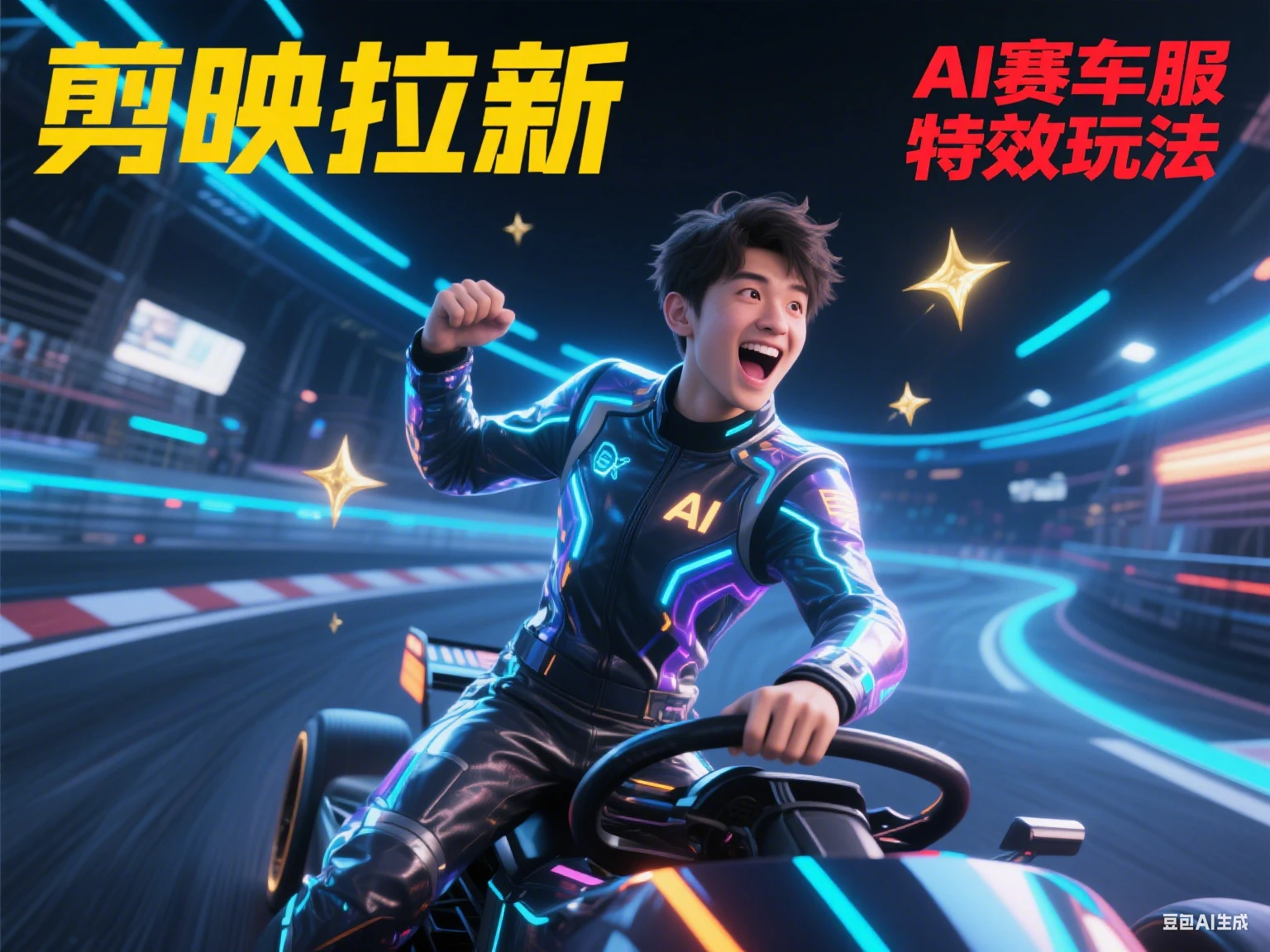 剪映拉新 AI赛车服特效玩法-联创在线