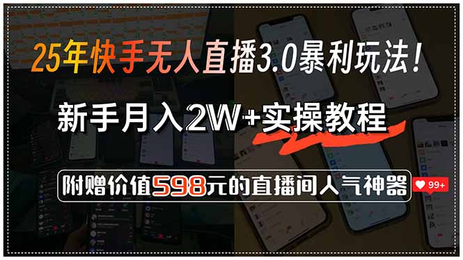 25年快手无人直播3.0暴利玩法！，新手月入2W+实操教程，附赠价值598元…-联创在线