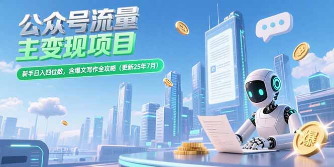 公众号流量主变现项目，新手日入四位数，含爆文写作全攻略(更新25年7月-联创在线
