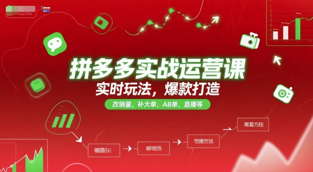 拼多多实战运营课，实时玩法，爆款打造，改销量，补大单，AB单，直播等(更新2025月)-联创在线