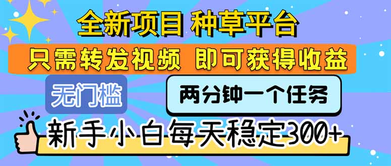 全新项目 种草平台 只需要转发任务视频 即可获得收益 新手小白每天300+-联创在线