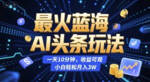 最火蓝海AI头条玩法，一天10分钟，收益可观，小白轻松月入3W【揭秘】-联创在线