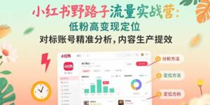小红书野路子流量实战营：低粉高变现定位 对标账号精准分析 内容生产提效-联创在线