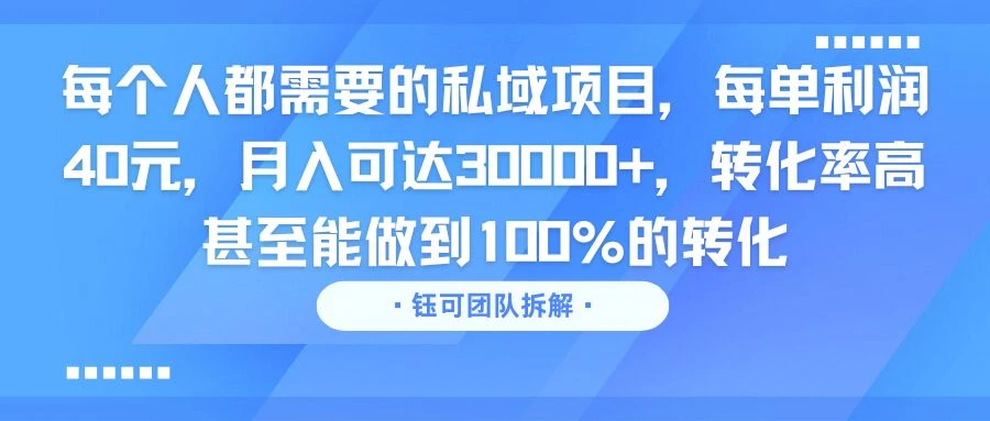 每个人都需要的私域项目，每单利润40元，月入可达30000+，转化率高 甚至能做到100%的转化-联创在线