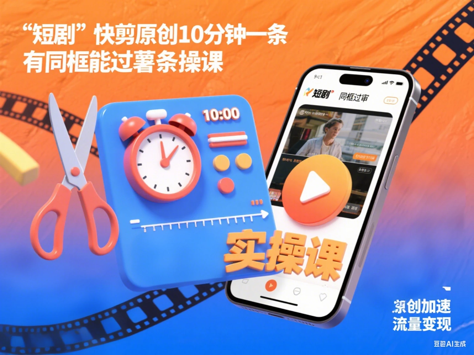 短剧 快剪原创10分钟一条 有同框能过薯条实操课-联创在线