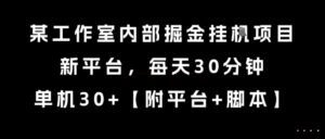 某工作室内部掘金挂G项目，新平台，每天30分钟，单机30+【揭秘】-联创在线