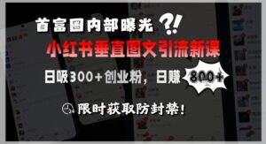 首富圈内部曝光小红书垂直图文引流新课，日吸300+创业粉，日入8张+，限时获取防封禁-联创在线