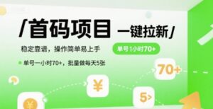 首码一键拉新项目，稳定靠谱，操作简单易上手，单号一小时70+，批量做每天5张【揭秘】-联创在线