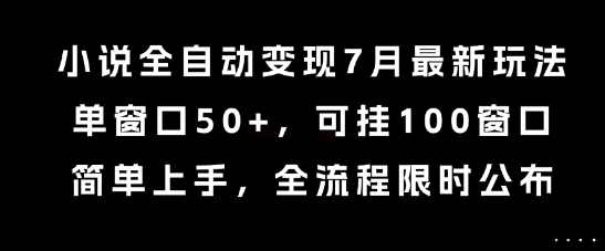 小说全自动变现7月玩法，单窗口50+，可挂100窗口，简单上手，全流程限时公布【揭秘】-联创在线