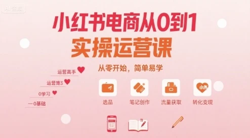 【精】小红书电商从0到1实操运营课，从零开始，简单易学-联创在线