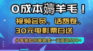 0成本薅羊毛!视频会员、话费卷、30元电影票白送，分享我如何靠转卖一天变现5张+【揭秘】-联创在线