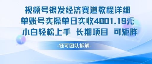 视频号银发经济赛道单账号实操单日实收1k+，小白轻松上手长期项目-联创在线