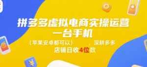 拼多多虚拟电商实操运营，一台手机(苹果安卓都可以)，深耕多多店铺日收4位数-联创在线