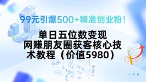 99元引爆500+精准创业粉！单日五位数变现，网赚朋友圈获客核心技术教程…-联创在线