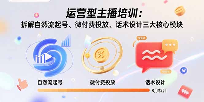 运营型主播培训：拆解自然流起号、微付费投放、话术设计三大核心模块-8月-联创在线