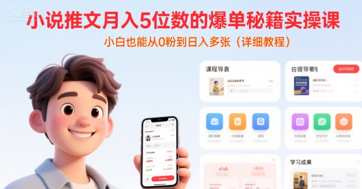 小说推文月入5位数的爆单秘籍实操课，，小白也能从0粉到日入多张(详细教程)-联创在线