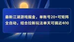 最新江湖游戏掘金，单账号20+可矩阵全自动 ，结合拉新玩法单天可搞4张+【揭秘】-联创在线