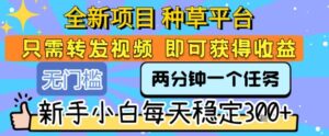 全新项目 种草平台 只需要转发任务视频 即可获得收益 新手小白每天稳定3张+【揭秘】-联创在线