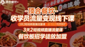 顶合餐饮-收学员流量变现线下课，3天2短视频直播流量课，餐饮板招学徒放加盟-联创在线