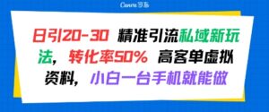 日引 20-30 精准引流私域新玩法，转化率50% 高客单虚拟资料，小白一台手机就能做-联创在线