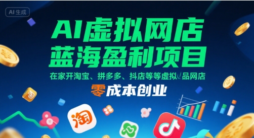 AI虚拟网店蓝海盈利项目，在家开淘宝、拼多多、抖店等虚拟品网店，零成本创业-联创在线