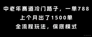 中老年赛道冷门路子，一单788，上个月出了1500单，全流程玩法，保底模式【揭秘】-联创在线