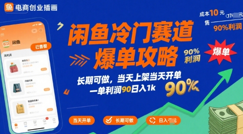 闲鱼冷门赛道爆单攻略，长期可做，当天上架当天开单，一单利润90% 利润，日入1k【揭秘】-联创在线