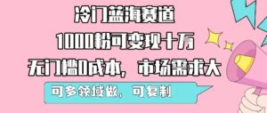 冷门蓝海赛道，1000粉可变现十W，无门槛0成本，市场需求大，可多领域做，可复制性强-联创在线