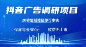 抖音广告调研项目，只需复制粘贴广告即可挣钱，任务不限量，一天稳定3张-联创在线