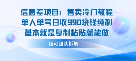 信息差项目：售卖冷门教程单人单号日收9张纯利基本就是复制粘贴就能做-联创在线